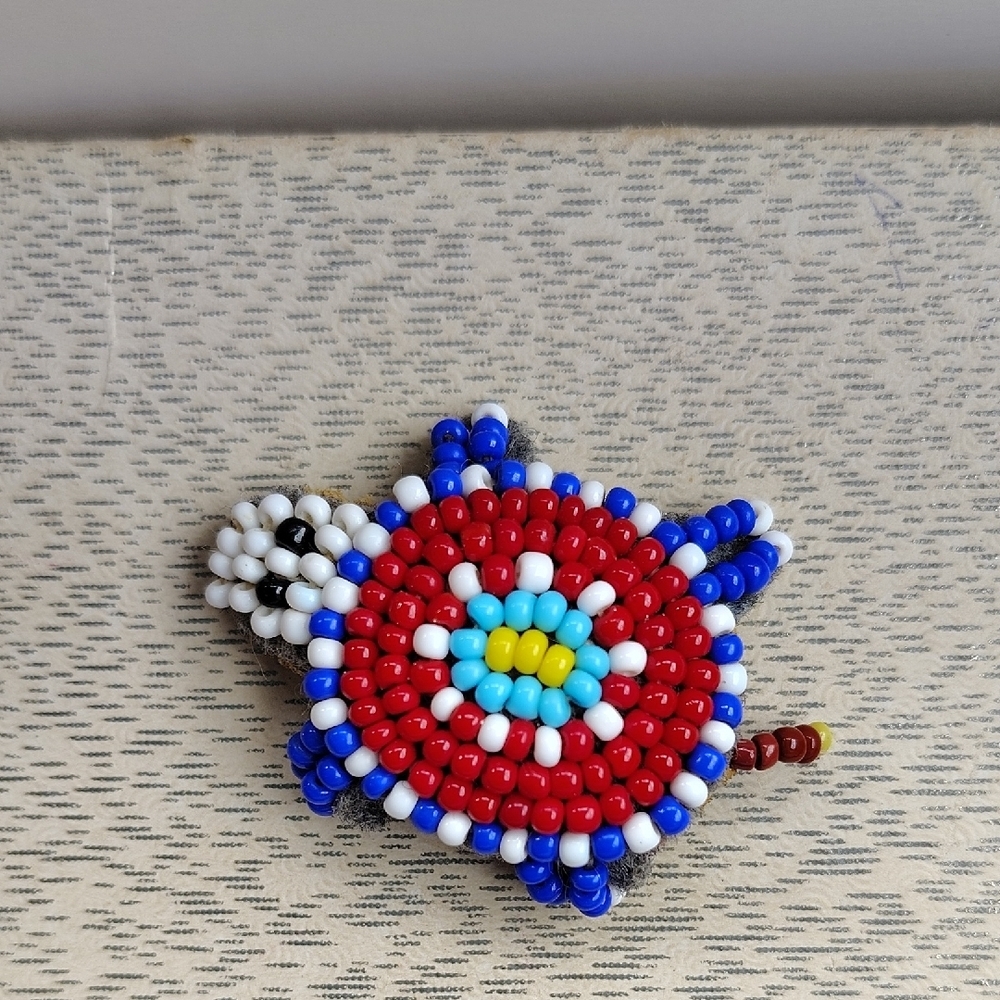 Native American Beaded Turtle Pinback Brooch - image 1